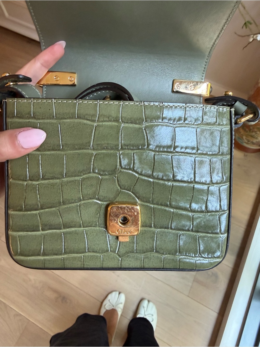 Chloe C Mini Croc-Embossed Green Bag - Picture 4 of 8